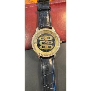 Unisex 50mm Gold Tone IceStar LB-4592 Watch, Crystal Accents, Leather